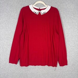 ELLE Embellished Collar Sweater XXL‎ Pearls Whimsical Granny Retro Twee Feminine